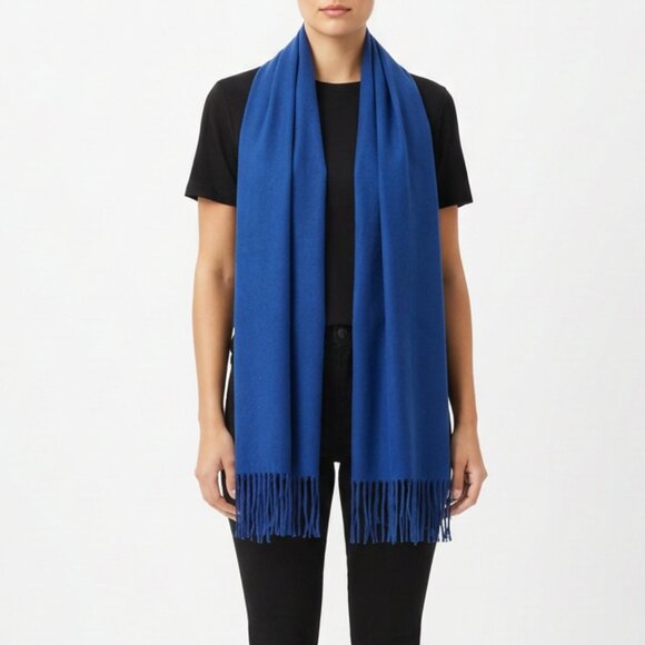 Accessories - Cashmere Feel Blue Scarf with Fringe
